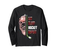 Christmas Hockey Goalie Funny Xmas Eat Sleep Hockey Repeat Manche Longue