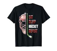 Christmas Hockey Goalie Funny Xmas Eat Sleep Hockey Repeat T-Shirt