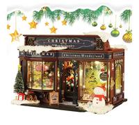 Christmas House - Kit de décoration de maison miniature | Christmas Village Houses | Wooden Christmas House, Creative Room Doll House Kit With Christmas Tree & Furniture, Christmas Tiny House Kit
