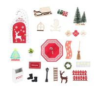 Christmas House Miniature Accessories, Wooden Holiday Decor Pieces for Display Layouts, Festive Table Arrangement Set, Compact Storytelling Accents Christmas House Accessories Wooden Holiday Scene Red