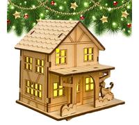 Christmas Houses Village - Rustic Cottage Building Model, Wooden Cabin Craft, Long Lasting LED Light Collectible | Holiday Home Decoration Figurine Set for Table Shelf Mantel Window Winter Display