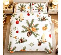 Christmas Housse de Couette Naturel Nordique, Parure de Lit avec 2 Taies | 240x220cm, 100 % Microfibre, fermeture éclair, 4 attaches aux coins, 2 taies d’oreiller 65x65cm, lavable en machine