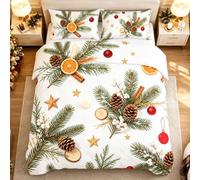Christmas Housse de Couette Naturel Nordique, Parure de Lit avec 2 Taies | 240x220cm, 100 % Microfibre, fermeture éclair, 4 attaches aux coins, 2 taies d’oreiller 65x65cm, lavable en machine