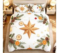 Christmas Housse de Couette Naturel Nordique, Parure de Lit avec 2 Taies | 240x220cm, 100 % Microfibre, fermeture éclair, 4 attaches aux coins, 2 taies d’oreiller 65x65cm, lavable en machine