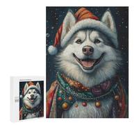 Christmas Husky Dog Art Print Puzzle 1000 Pièces Educa Jouet en Bois Cadeau Unique Décoration Intérieure Jeu Éducatif Challenge Toy Adultes Et Enfants À Partir De 14 Ans 500 PCS