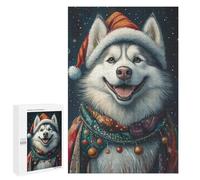Christmas Husky Dog Art Print Puzzle 1000 Pièces Educa Jouet en Bois Cadeau Unique Décoration Intérieure Jeu Éducatif Challenge Toy Adultes Et Enfants À Partir De 14 Ans 1000 PCS