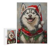 Christmas Husky with Santa Hat Puzzle 1000 Pièces Educa Jouet en Bois Cadeau Unique Décoration Intérieure Jeu Éducatif Challenge Toy Adultes Et Enfants À Partir De 14 Ans 500 PCS