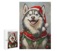 Christmas Husky with Santa Hat Puzzle 1000 Pièces Educa Jouet en Bois Cadeau Unique Décoration Intérieure Jeu Éducatif Challenge Toy Adultes Et Enfants À Partir De 14 Ans 1000 PCS