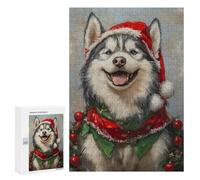 Christmas Husky with Santa Hat Puzzle 1000 Pièces Educa Jouet en Bois Cadeau Unique Décoration Intérieure Jeu Éducatif Challenge Toy Adultes Et Enfants À Partir De 14 Ans 300 PCS