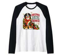 Christmas is Better with My Bernese Mountain Dog Lights Manche Raglan