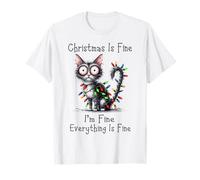 Christmas is Fine I'm Fine Grumpy Black Xmas Cat Chaos T-Shirt