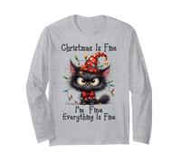 Christmas is Fine I'm Fine Grumpy Xmas Cat Christmas Chaos Manche Longue