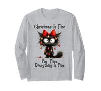 Christmas is Fine I'm Fine Grumpy Xmas Cat Christmas Chaos Manche Longue