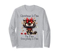 Christmas is Fine I'm Fine Grumpy Xmas Cat Christmas Chaos Manche Longue