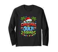 Christmas July Squad Summer Santa Hat Sunglasses Palm Tree Manche Longue