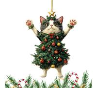 Christmas Kitten Ornament - 2D Acrylic Cat Pendant for Tree, Rearview Mirror & Backpack | Festive Kitten Charm Decoration, Cute Accessory