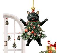 Christmas Kitten Ornament - 2D Acrylic Cat Pendant for Tree, Rearview Mirror & Backpack | Festive Kitten Charm Decoration, Cute Accessory