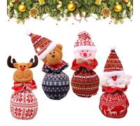 Christmas Knitted Doll Gift Bags, 2025 New Reusable Christmas Zipper Gift Bags With Drawstring,Festive Shape Gift Bag for Presents Candy Apple and Festival (4Pcs)