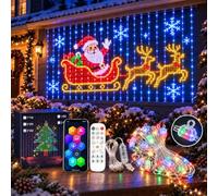 Christmas LED House Net & Smart Outdoor Wall Curtain, 400 RGB Light, 9.9 * 9.9ft Color Changing, APP Control, Music Sync, DIY Animated, Timer, Memory, IP65 Waterproof Patio Decor (9.84ft x 6.56ft)
