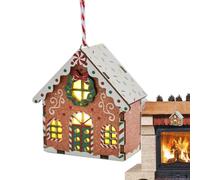 Christmas Lighted Wooden Gingerbread House - Lighted Gingerbread House for Tree | Light Up Wooden Gingêrbread Housê Tree Ornament | Village Miniature Indoor Outdoor Photography Props for Door, Trees