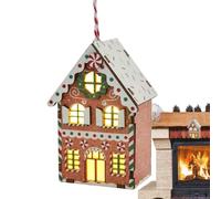 Christmas Lighted Wooden Gingerbread House - Lighted Gingerbread House for Tree | Light Up Wooden Gingêrbread Housê Tree Ornament | Village Miniature Indoor Outdoor Photography Props for Door, Trees