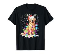 Christmas Lights Chapeau de Père Noël Golden Retriever pour Amoureux des Chiens T-Shirt