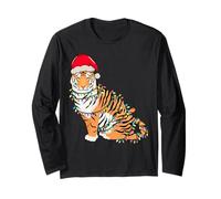 Christmas Lights Tiger Wearing Xmas Hat - Tiger Lover Manche Longue