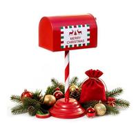 Christmas Mailbox Decor 34cm Red Metal Santa Box with Stand
