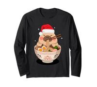 Christmas Men Women Kids Cute Capybara Eating Ramen Noodles Manche Longue
