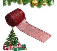 Christmas Mesh Ribbon, Wired Holiday Ribbon, 196.85x2.5in Versatile Flexible Material, Glitter Decorative Design, Centerpiece Craft Kit for Garland, Staircase, Wreath Making, Wrapping