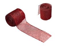 Christmas Mesh Ribbon, Wired Holiday Ribbon, Box Wrapping Accessory, Garland Decoration, 196.85 x 2.5inch, Staircase Styling, Wreath Making Material, Centerpiece Enhancer, String Lights Crafting
