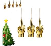 Christmas Middle Finger Decoration, Funny Golden Middle Finger Hanging for Xmas Tree Party, Resin Gold Naughty Ornament, Novelty Unique Gag Gifts for Friends (3 pcs)