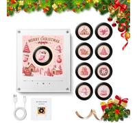 Christmas Mini Vinyl Record Player Fridge Magnet, 9 NFC Programmable Music Discs, USB-C Rechargeable Magnetic Music Box, Personalised for Music Lovers and Families (2pcs)