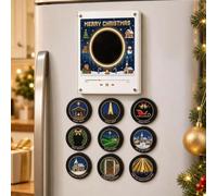 Christmas Mini Vinyl Record Player Magnet,with 9 NFC Fridge Records，A | Customisable Your Own Song Retro Magnetic Music Box Decor,Rotating Vinyl & LED Glow,Gift for Music Lovers Fridge or Desktop