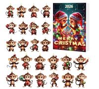 Christmas Monkey Lot de 24 décorations en acrylique 2D Motif singe de Noël | Décorations ludiques en forme de singe pour le compte à rebours quotidien des vacances sur les arbres ou les étagères. Idéal