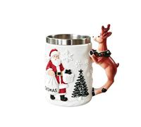 Christmas Mug - Stainless Steel Holiday Cup, Reindeer Handle, Festive Drink | Funny Santa Claus Tea Cup for Party, Family Gathering, Housewarming, Study, Office, Living Room, Bedroom