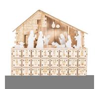 Christmas Nativity House - Wooden Advent Countdown, Holiday LED Light Drawers, Traditional Seasonal Desktop Decoration Set | Twenty Four Day Faith Inspired Festive Ornament For Kids Adults