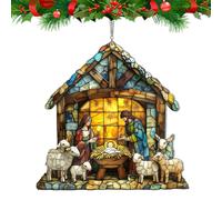 Christmas Nativity Sun Catcher - Festive Religious Art | Colorful Glass Design with Solar Light Capture Function, Home Holiday Decor Category Item for Wall Accent Application