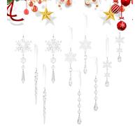 Christmas Ornament | Acrylic Christmass Snowflake Glitter Icicle Drop | Flat Ornaments Set for Halloween Christtmas New Year Holiday and Car Interior, Winter Decor