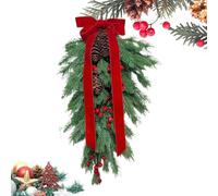 Christmas Ornaments - Artificial Pine Needle Teardrop Swag with Bows