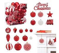 Christmas Ornaments Set - 9.25 inches Festive Balls for Holiday Tree, Wedding with Shatterproof Finish, Red Balls for Party, Abs Material, Seasonal Decor, 65-Piece Gift Packaging
