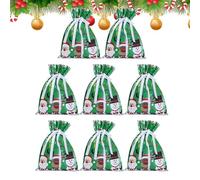 Christmas Packaging Bags, 8-Piece Drawstring Gift Wrapping with Festive Prints, Reusable Holiday Treat for Christmas Tree Decor, Party Favors, Kids Adults School Wedding Events Home Use