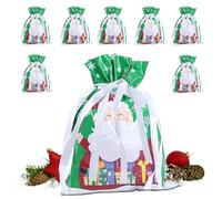 Christmas Packaging Bags - Gift Sacks, Drawstring Pouch with Ribbon Tie, Holiday Wrap for Odd Shaped Items, Fabric Storage Reusable Designs, Party Favors Kids Adults
