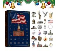 Christmas Patriotic Advent - 24 Days Acrylic Ornament Calendar, Red White Blue Stars Stripes Design, Hangable Countdown Display for Veterans Collectors, Holiday Decor, 10.24x7.09x1.18 Inches