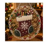 Christmas Pearl Diamond Art, DIY Hanging Suncatcher Ornament with 3D Beads (Christmas Stocking2,M)