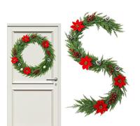 Christmas Pine Garland, 5ft Artificial Red, Berries Decorative Garland | Pine Red Berry, Branches for Christmas, Tree Table Mantle, Wall Indoor Outdoor, Home Window Stairs, Railing Living Room