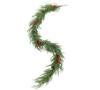 Christmas Pine Garland - PP 180cm | Lifelike Pine Needles | Red Berries And Cones | Faux Greenery Wreath For Mantel Staircase Table Centerpiece Décor