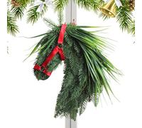 Christmas Pine Wreath, Artificial Horse Head Design Holiday Props, Equestrian Door Decor Wreaths, for Outdoor Indoor Fireplaces Front Door Living Room Fireplace Barn Garden Mantle