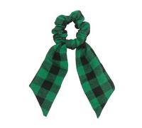 Christmas Plaid Hair Ties, Elastic Ribbon Ponytail Holder | Soft polyester fabric featuring festive plaid design, perfect for holiday parties and gift Vert