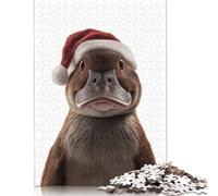 Christmas Platypus with Santa Hat Portrait Puzzle 1000 Pièces Educa Jouet en Bois Jeu D'Intelligence Décoration Intérieure Jeu Éducatif Challenge Toy Adultes & Enfants des 14 Ans 500pcs (52x38cm)